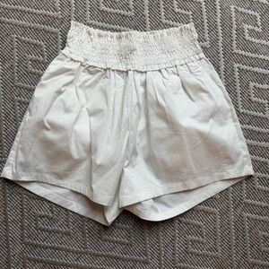 Pleat High-Waist Off White Smocked-Waist Girls Shorts